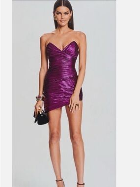 Retrofete Strapless Metallic Purple Mini Dress